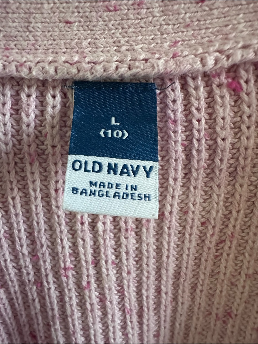 Old Navy Pink Speckled Shaker Knit Cardigan Sweater Large Cotton - Picture 2 of 9